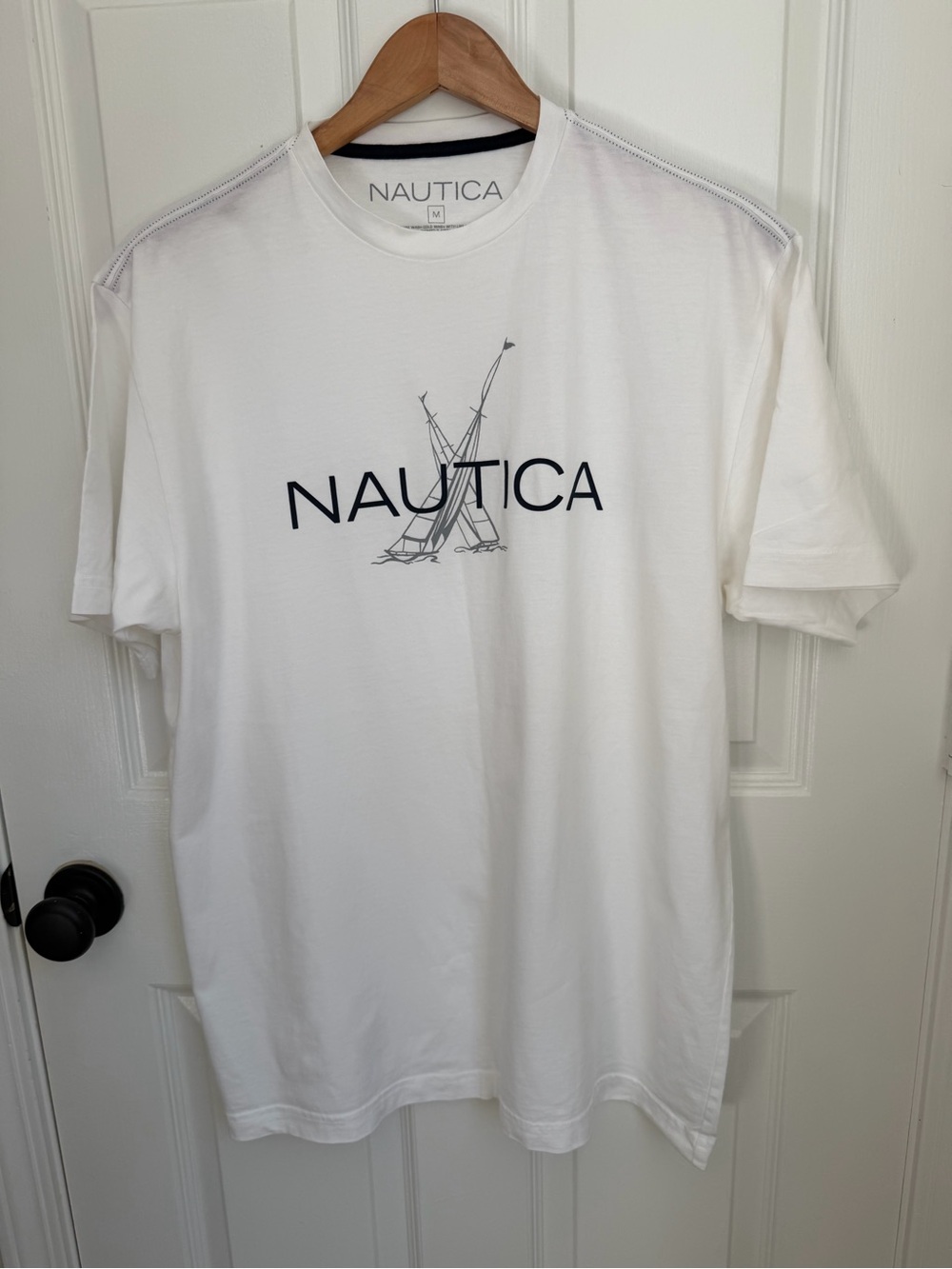 Nautica White Short Sleeve Logo Tee with Navy Graphic